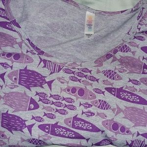 Lularoe classic tee grey purple fish xs
